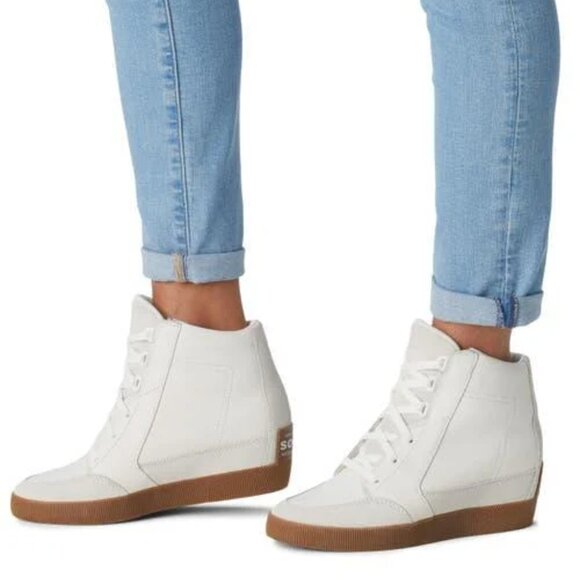 NEW Sorel  Out N About Wedge Shoes Waterproof Leather Sea Salt For Women 825 5s3 - Picture 1 of 7